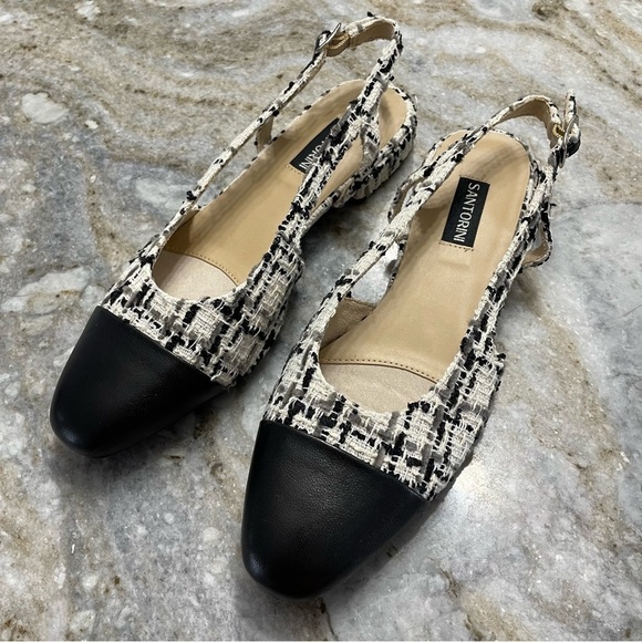 Women’s Black and White Tweed Slingback Shoes Women’s 7 - Picture 2 of 10